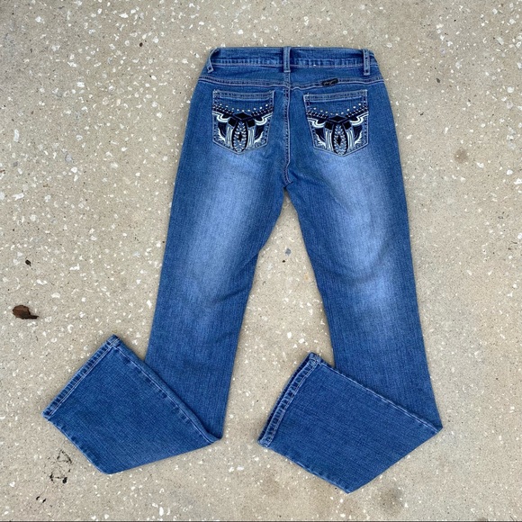 Womens Paco Jeans Blue Rhinestones Embroidery Faded Denim Size 3 EUC - Picture 3 of 5